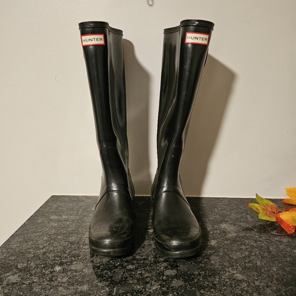 HUNTER Tall Boots Black Gloss Rubber Rain 1956 - Picture 2 of 8